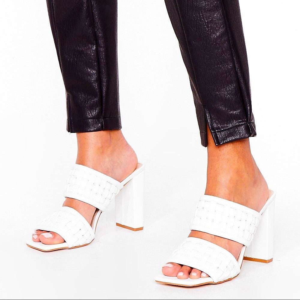 Leather Block Heel Mules / Sandals